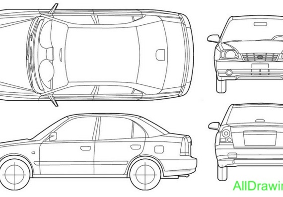 Hyundai Accent Sedan (2005) (Хендай Акцент Седан (2005)) - чертежи (рисунки) автомобиля